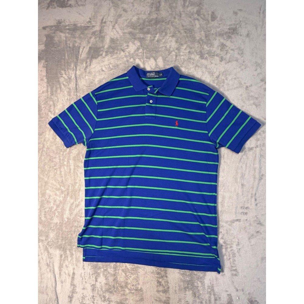 Polo Ralph Lauren Mens Large Blue Green Striped Short Sleeve Polo Shirt Pony - Picture 2 of 7